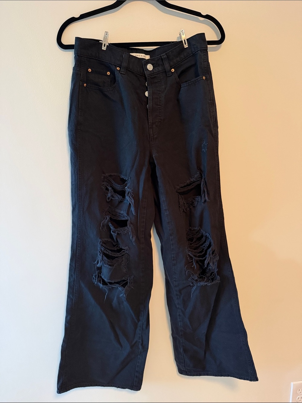 Black Distressed Wide-Leg Women’s Jeans